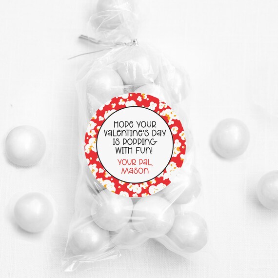 Valentine's Day Stickers - Personalized - Popcorn - 12 per sheet or print at home digital file Il_570xn