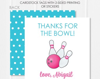 Pink and Blue Bowling Party Stickers or Cardstock Gift Tags . Bowling Birthday Party . for Favors, Treat Bags and Envelope Seals