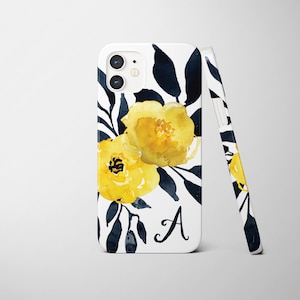 Floral iPhone 16 Case, Black and Yellow flowers watercolor, iPhone 15, 14, iPhone 13 Pro, iPhone 13 Mini, iPhone 13 Max Case