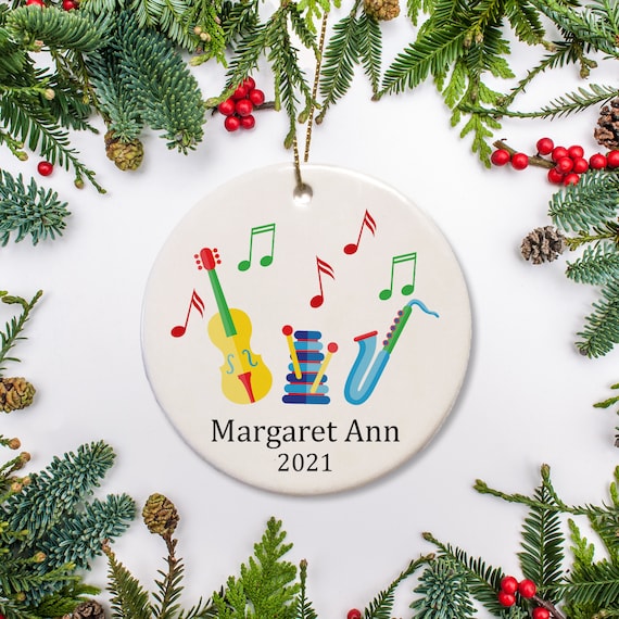 Personalized Christmas Ornament for child, Musical Instruments, First Christmas Gift, Musical Violin and Saxophone, keepsake gift 2021 Il_570xn