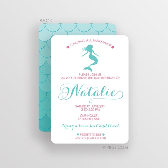 Mermaid Birthday Invitation, Mermaid Pool Party, Birthday Party Invitations - Ombre Mermaid Scales, Printed Cardstock or digital JPG Il_570xn