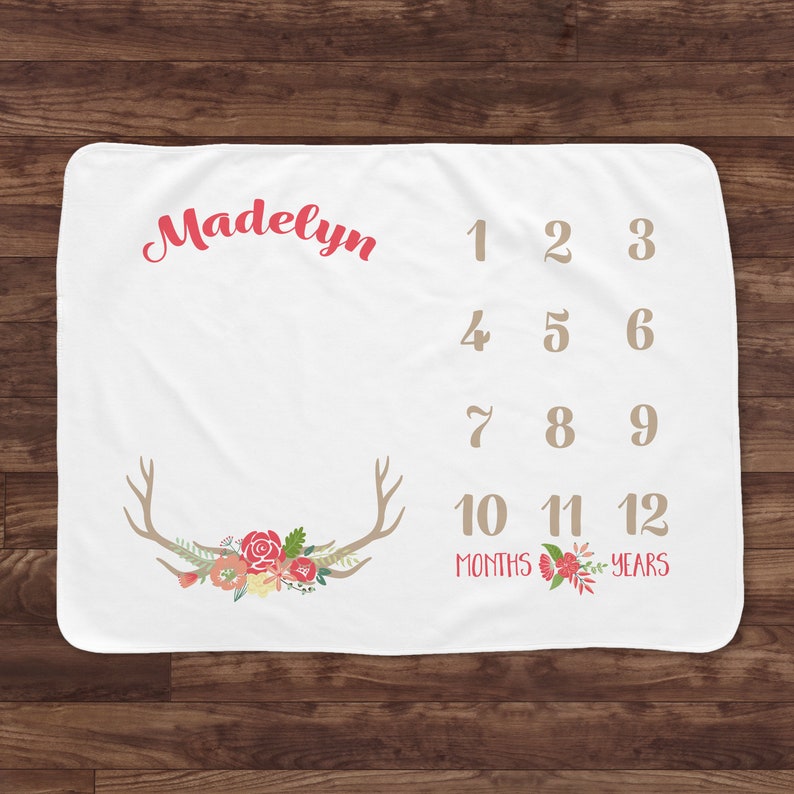 Baby Milestone Blanket Baby Month Blanket Deer Antler Etsy