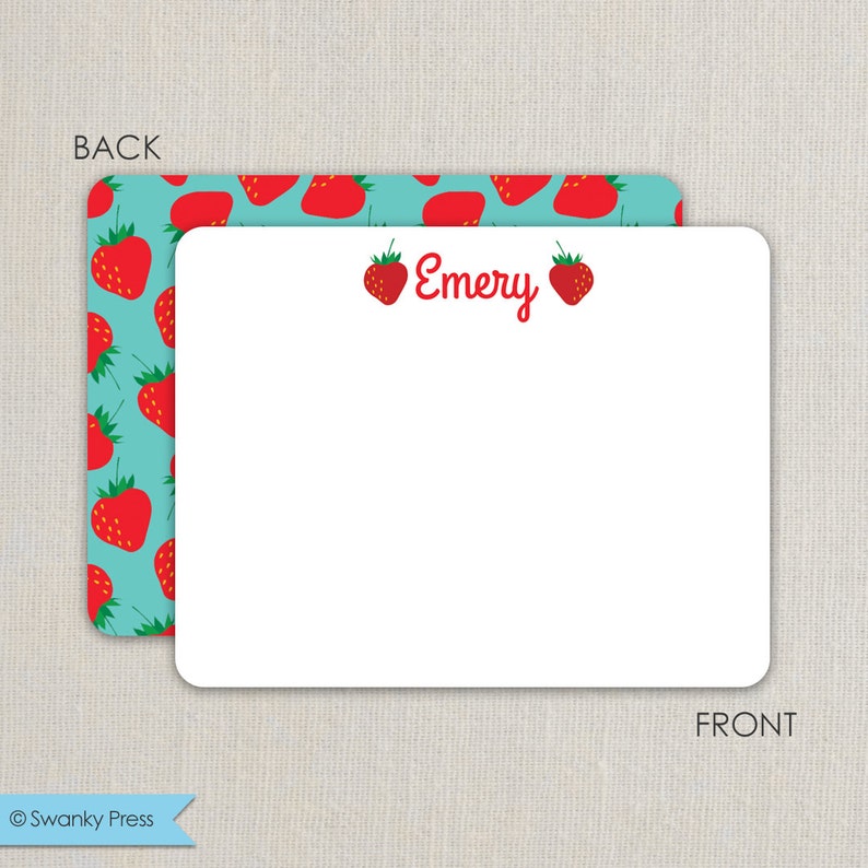 Strawberry thank you notes Flat Notecards Stationery with 2-sided printing image 1