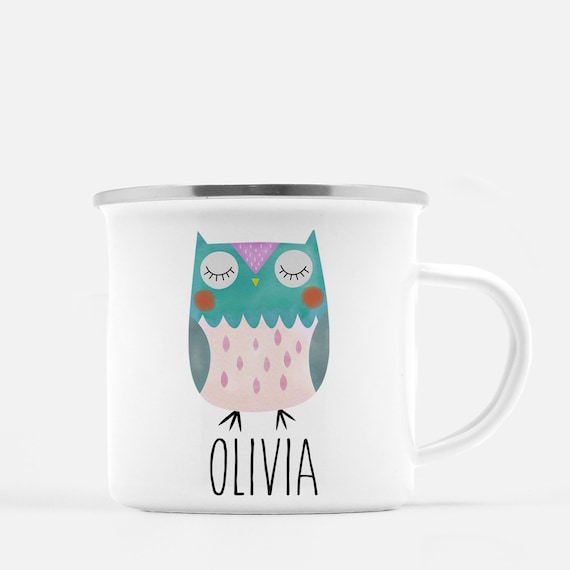 Personalized Owl Camp Mug, Personalized with child's name, Kids Mug, Watercolor, Woodland Animals, Metal Won't Break Il_570xn