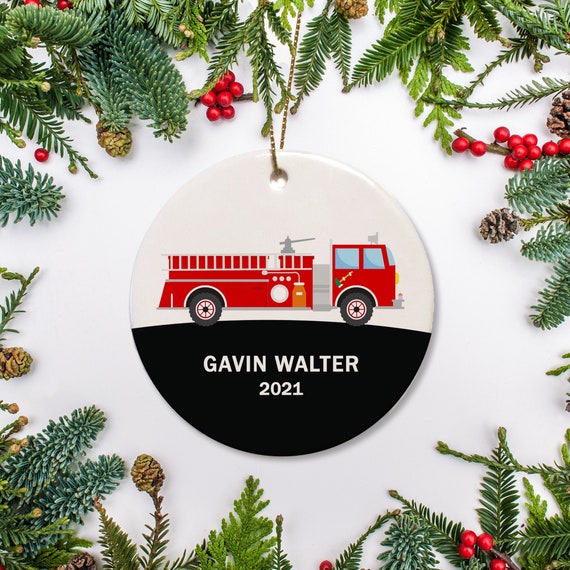 Personalized fire truck christmas ornaments Clearance
