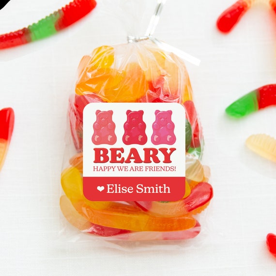 Valentine Stickers Personalized, Gummy Bear, Favor Stickers, Class Valentine, Favors, Treat Bags Il_570xn