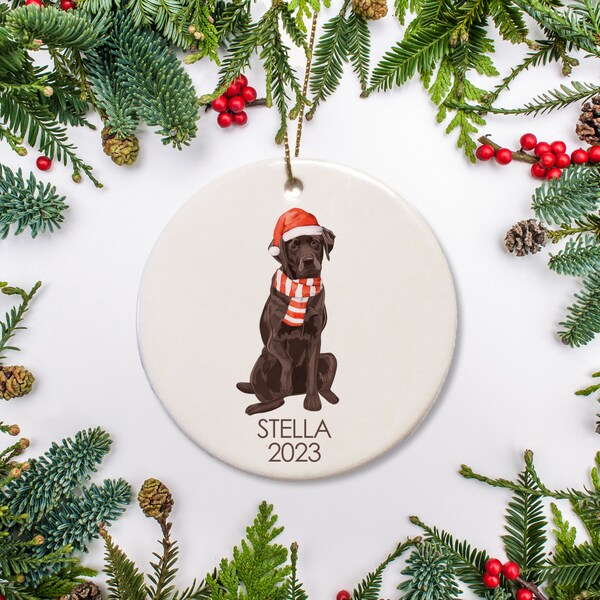 Chocolate Labrador Christmas Ornament, Personalized with your brown lab's name