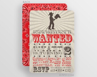 Cowboy Horse Birthday Invitation, Western Birthday Stick Horse, you choose printed cardstock or digital JPG