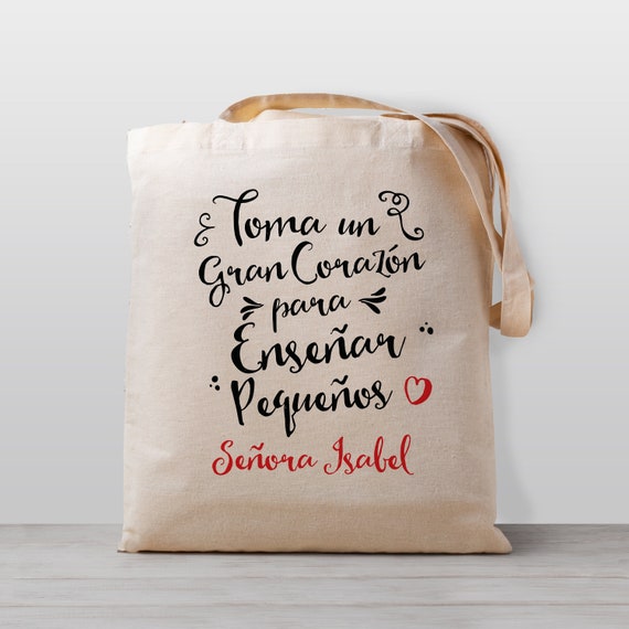 Teacher Gift Tote Bag - SPANISH - Teacher Book Bag - Personalized - Teacher Gift "It takes a big heart to teach little minds" Il_570xn