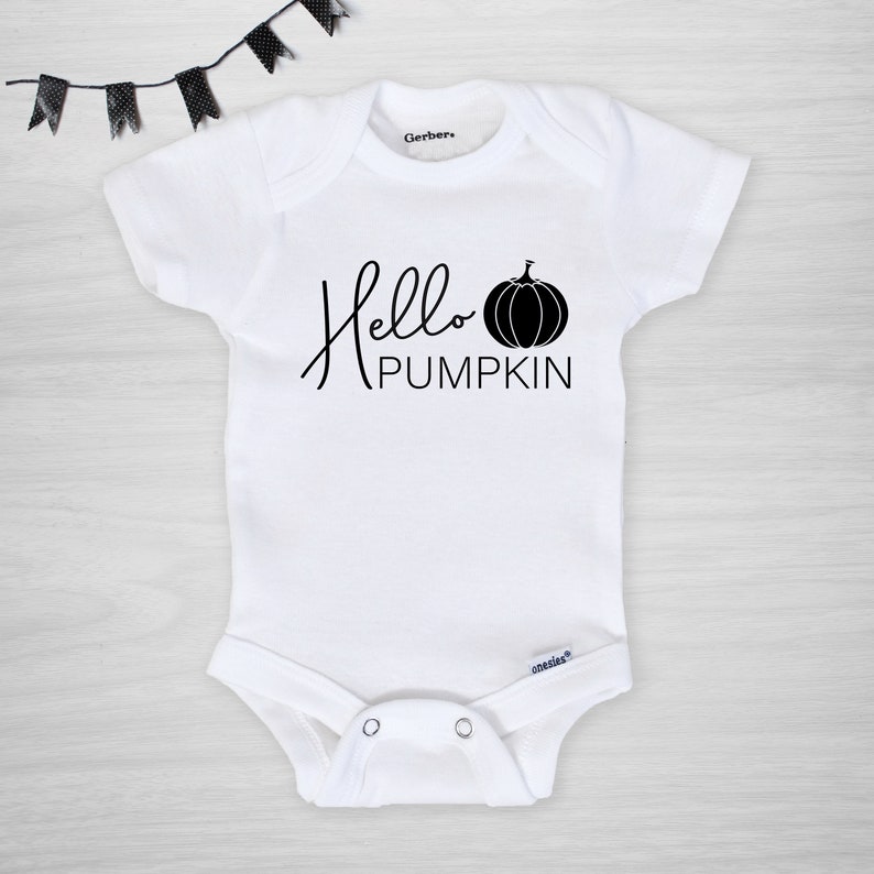 Baby's Halloween personalized Onesie® Hello Pumpkin Gerber Onesie® short sleeved