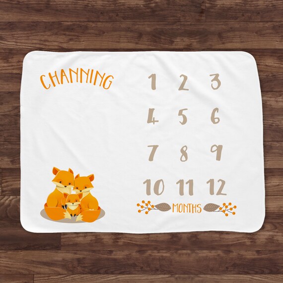 Baby Month Milestone Blanket Blossom Fox Mother Father Baby
