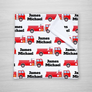 Personalized Baby Blanket Boy, Fire Truck  Baby blanket, fireman Receiving Blanket, Crib Blanket, Swaddling Blanket, Baby Shower Gift