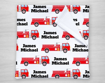 Personalized Baby Blanket Boy, Fire Truck  Baby blanket, fireman Receiving Blanket, Crib Blanket, Swaddling Blanket, Baby Shower Gift