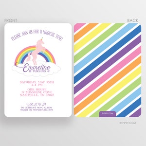 Unicorn invitation rainbow invitation unicorn rainbow birthday party image 2