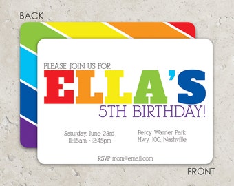 Rainbow Birthday Invitations  - birthday or baby shower - Rainbow Party Invitations