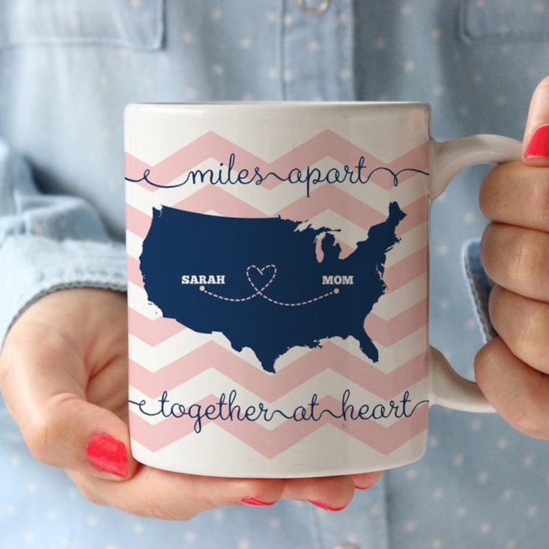 Mother's Day Mug Personalized Coffee Mug Miles apart Together at heart BFF Mom Grandma Nana gift image 1