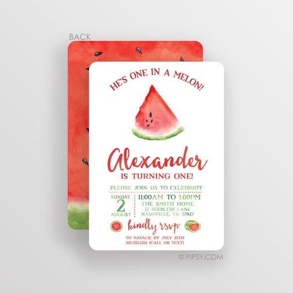 Watermelon Invitation / Watermelon Party Invitation / Watermelon Birthday Invitation, Red Watercolor Watermelon Invitation, One in a Melon Il_570xn