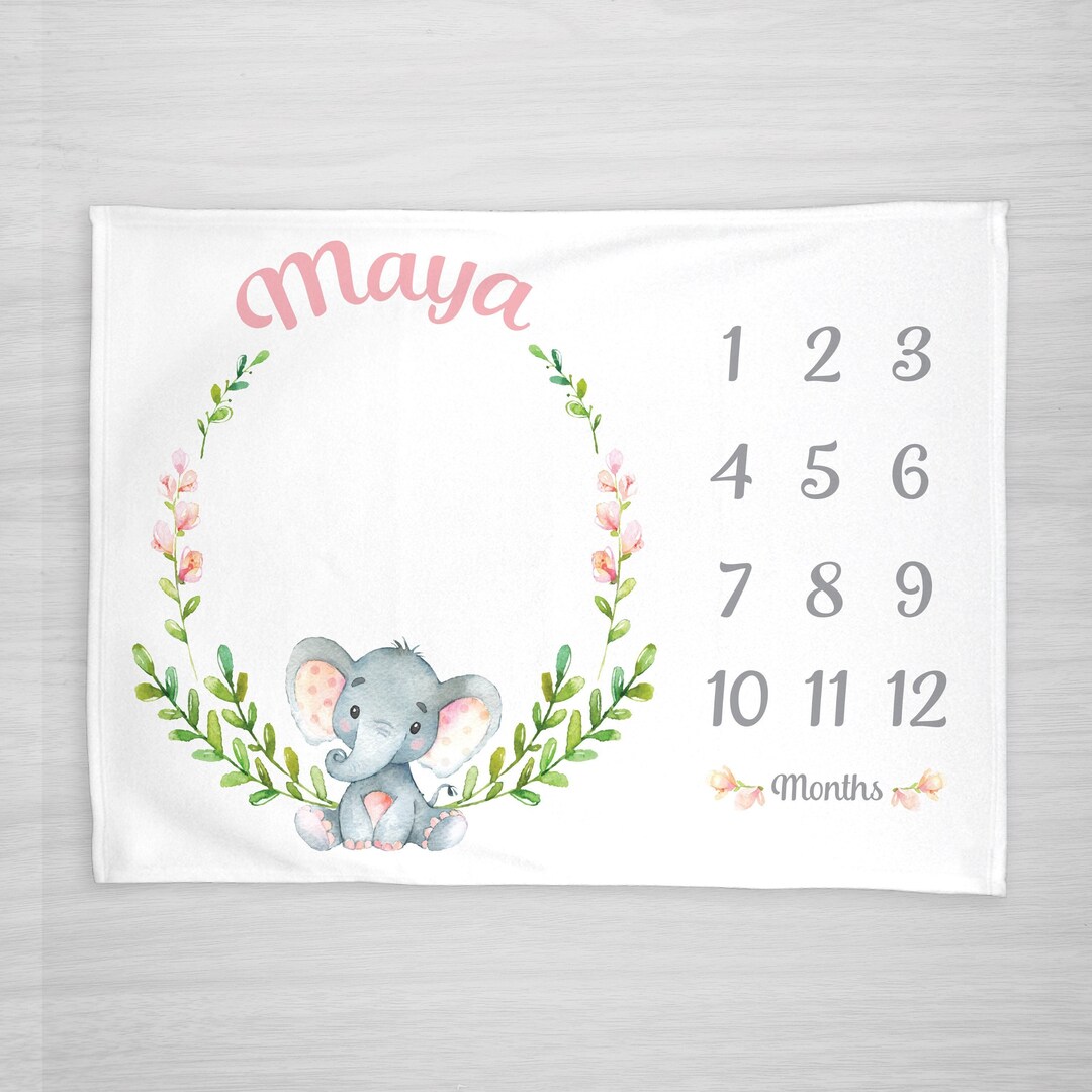 Baby Milestone Blanket Elephant & Flowers Baby Month Blanket Girl Baby