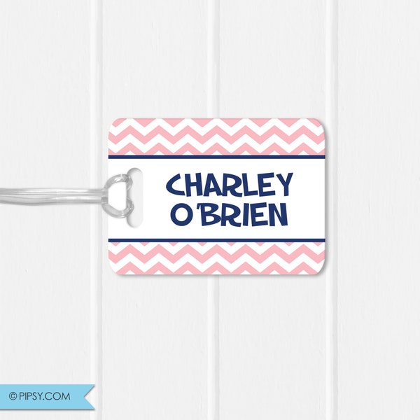 Personalized Kids Bag Tag Luggage Tag - Chevron Zig Zag - Pick your own colors