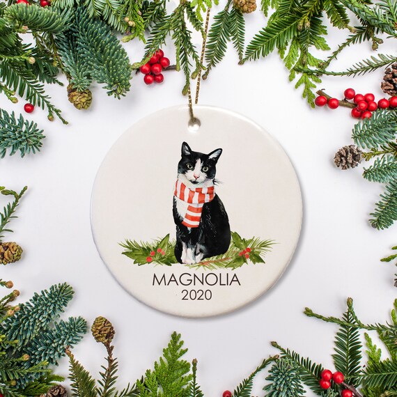 Christmas Gift Black and White short hair Cat Christmas Ornament Personalized Cat Ornament American short hair for Cat Lover