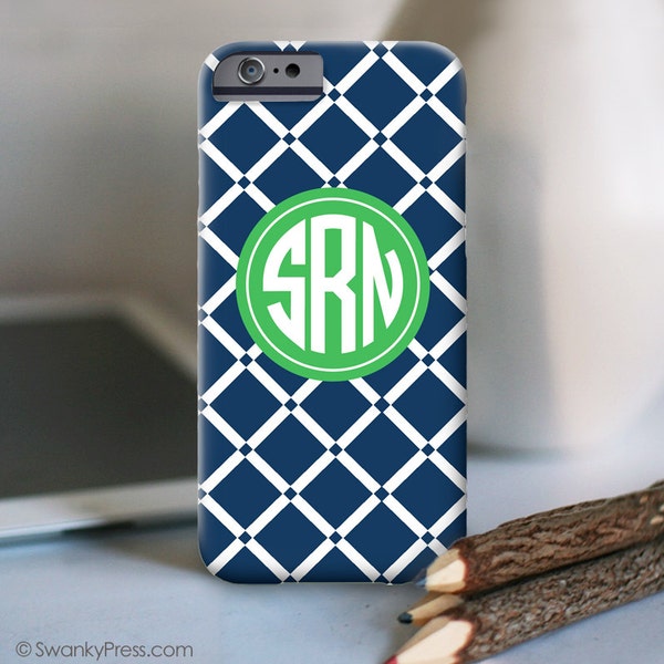 iPhone case - Simple Lattice with Monogram, Choose your Custom Colors and style for initials, iPhone 15 Pro Max and other models