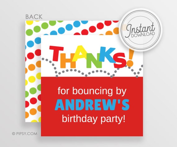 DIY Favor Tags - Bounce and Jump Birthday Party - Trampoline Favor tags - Instant Download - Edit using Templett.com Il_570xn