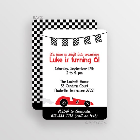 Race Car Birthday Invitations, Personalized with a checkered flag, You choose Premium Printed Cardstock Invitations or Digital JPG Il_570xn