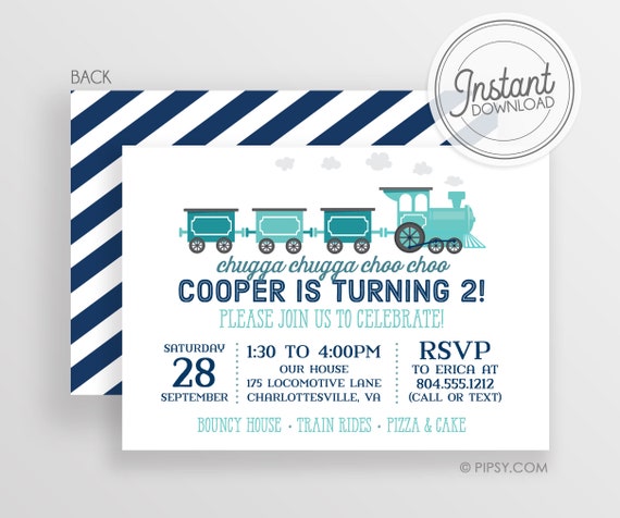 Train Birthday Invitation - Boy Birthday Invitation, Templett Invitation - DIY - Instant Download & Editable File, colors can be changed Il_570xn