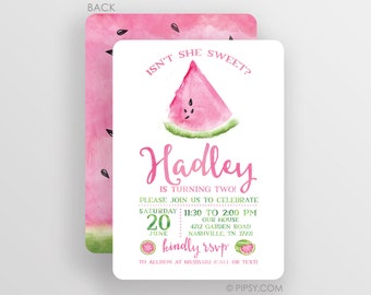 Watermelon Birthday Party Invitation, Watercolor, You choose premium heavy cardstock invites or a Digital JPG