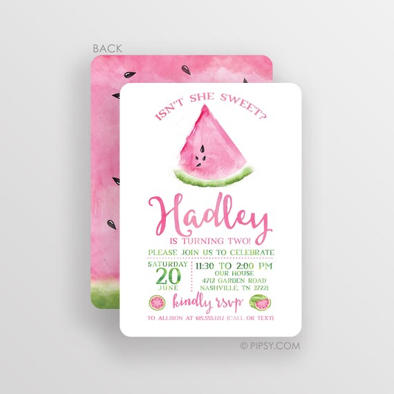 Watermelon Birthday Party Invitation, Watercolor, You choose premium heavy cardstock invites or a Digital JPG Il_570xn