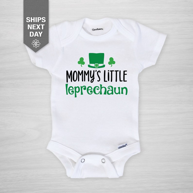 St. Patrick's Day Onesie®, Mommy's Little Leprechaun Gerber Onesie®, lucky clover, Saint Patricks Day, St. Paddy's Day image 1