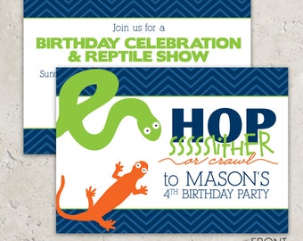 Reptile Party Invitations - snake and lizard