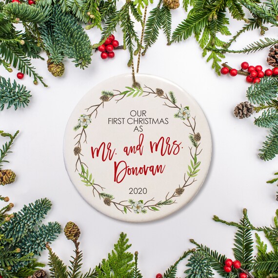 First Christmas as Mr and Mrs Ornament, Personalized Marriage Gift, Wedding Christmas Ornament. Christmas Ornament for Couple 2020 Il_570xn