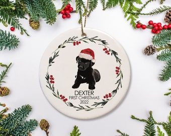 Black Lab Puppy Christmas Ornament, Personalized Dog Ornament, Black Labrador My First Christmas, Gift for Dog Lovers Pet's first Christmas