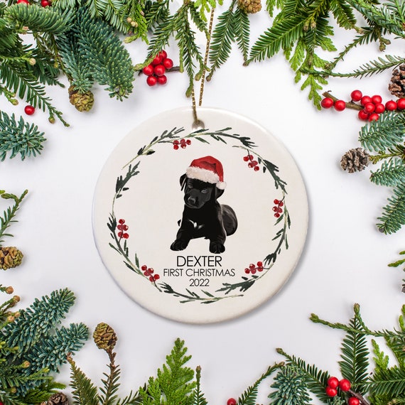Black Lab Puppy Christmas Ornament, Personalized Dog Ornament, Black Labrador My First Christmas, Gift for Dog Lovers Pet's first Christmas Il_570xn