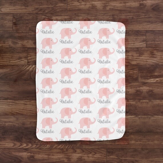 Personalized Baby Blanket, pink Elephant Baby blanket, Custom Receiving Blanket, Baby Crib Blanket, Swaddling Blanket, Baby Shower Gift Il_570xn
