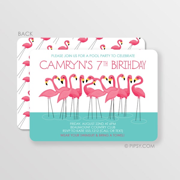 Flamingo Invitation, pink flamingo party, pink flamingo invite - Pool Party Invitation - let's flamingle