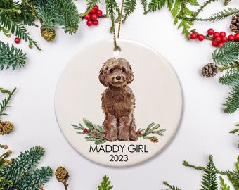 Personalized Dog Christmas Ornament Brown Cockapoo Dog Ornament Cockapoo Christmas Gift for Dog Lovers Dogs 1st Christmas Family Dog Gift