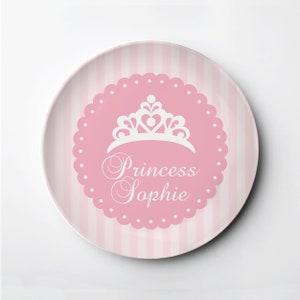 Princess Personalized Plate, Crown Pink or Purple, Polymer Plate for Girl, Microwave Dishwasher Oven Safe, Lasts for years, Decoware®