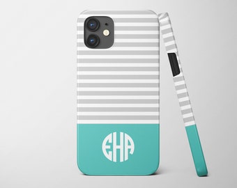 iPhone Custom Case for iPhone 14 and older models,  Skinny Stripes with monogram *Choose Any Color Scheme*