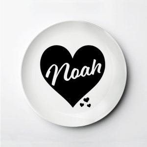 Valentine&#39;s Day Kid Plate, Personalized ThermoSāf® reusable plate, Big Black Heart, dishwasher, microwave safe