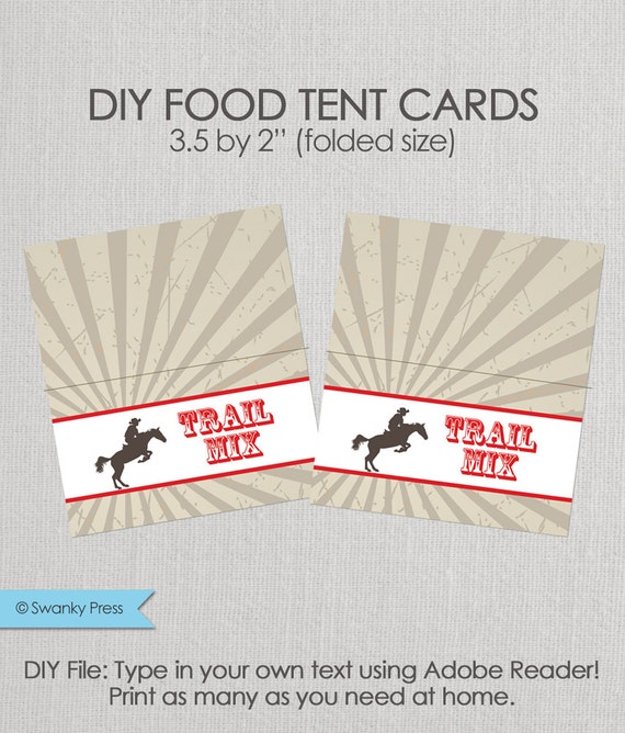 Cowboy and Horse Food Tents - Printable DIY with fully editable text Il_570xn