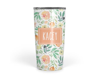 Stainless Steel, Summer Floral 20 oz. Tumbler - Eco Friendly - Double Walled  -  Perfect for coffee, tea or soda - keeps hot/cold