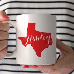 Personalized Coffee Mug -Big State with Name (Any state: Texas, Tennessee, California, New York, Michigan, Wisconsin, Alabama, Florida, etc)