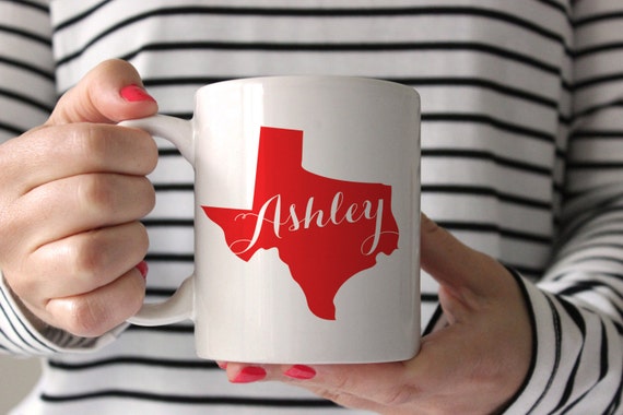 Personalized Coffee Mug -Big State with Name (Any state: Texas, Tennessee, California, New York, Michigan, Wisconsin, Alabama, Florida, etc) Il_570xn