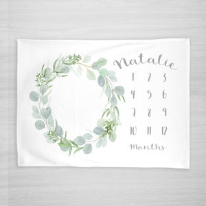 Baby Milestone Blanket Eucalyptus Leaf Design, Personalized, Watch Me Grow, New Mom Baby Shower Gift, Listing for BLANKET ONLY image 3