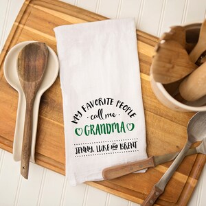 Personalized Mother&#39;s Day Tea Towel, kitchen decor, Gift for Grandma, 100% cotton, Made in the USA, Flour Sack Hand Towel