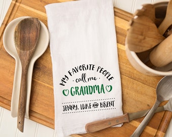 Personalized Mother's Day Tea Towel, kitchen decor, Gift for Grandma, 100% cotton, Made in the USA, Flour Sack Hand Towel