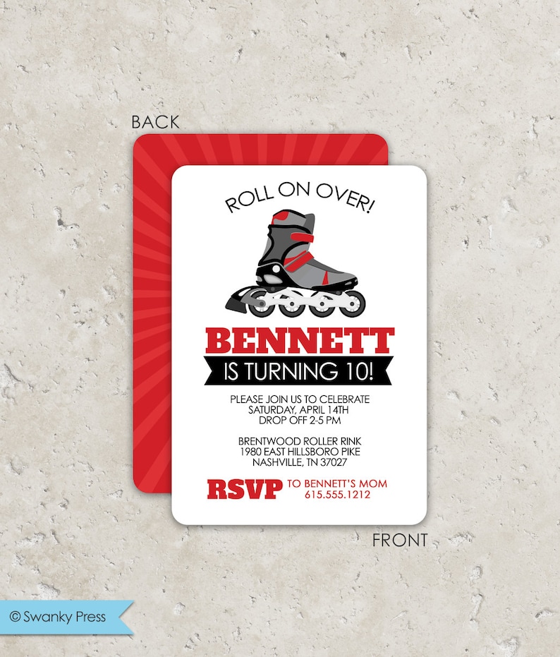 Roller Skating or Rollerblading Birthday Party Invitations . | Etsy
