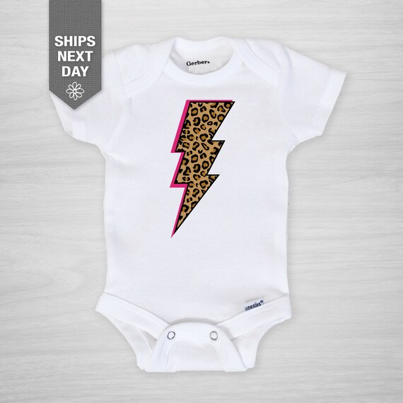 Lightning Bolt Onesie® Leopard Cheetah Pattern accented with bright